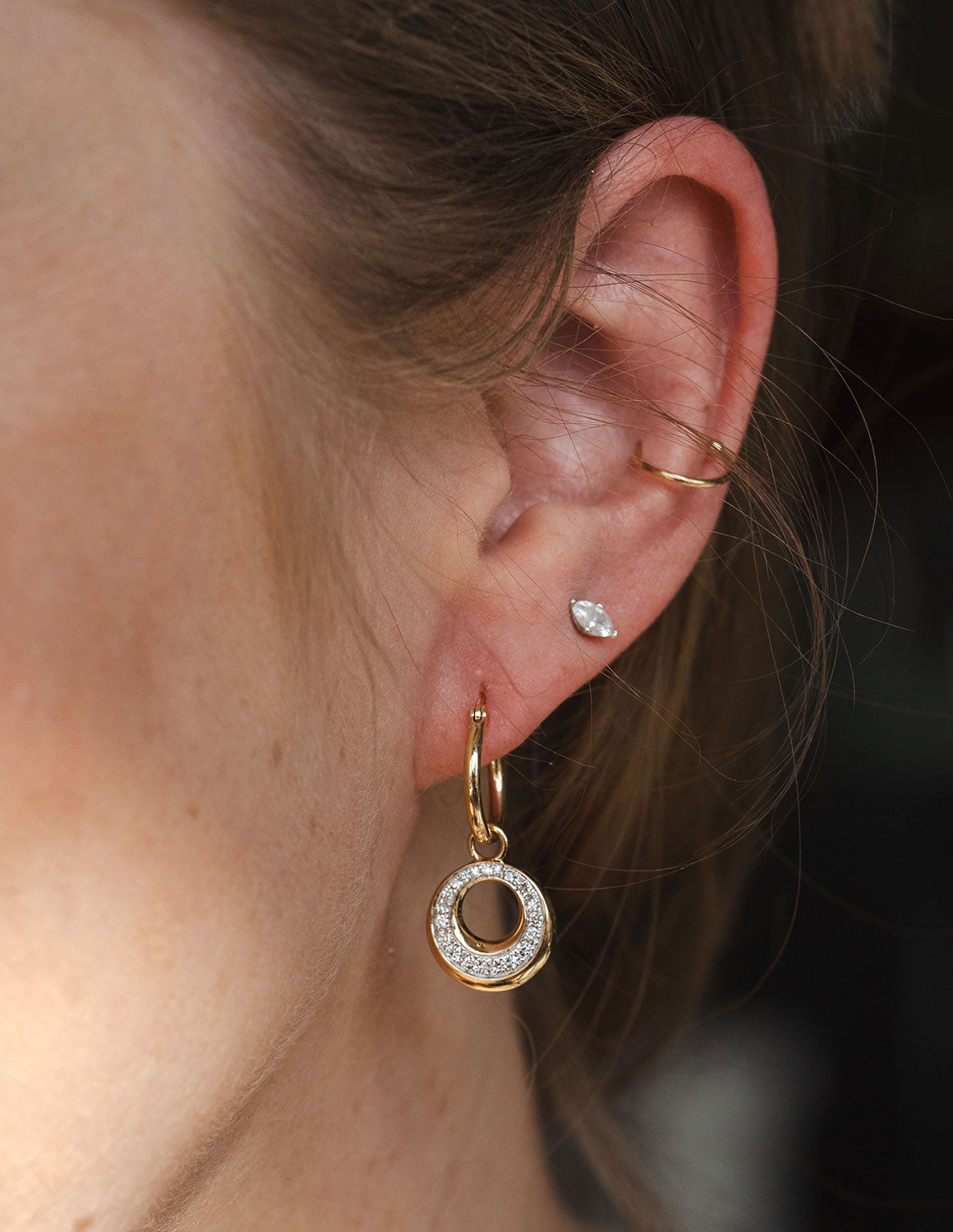 1/2ct. t.w. Diamond Hoop Drop Earrings in 14K Yellow Gold