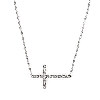 1/8ct. t.w. Sideways Cross Diamond Pendant in 14K White Gold