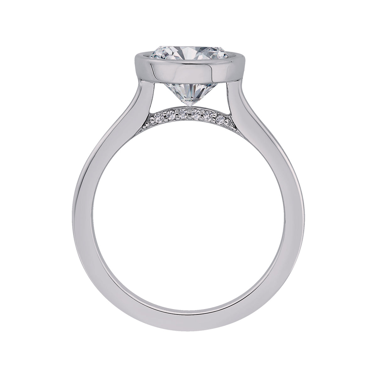 Bezel Set Round Solitaire Engagement Ring in 14K White Gold