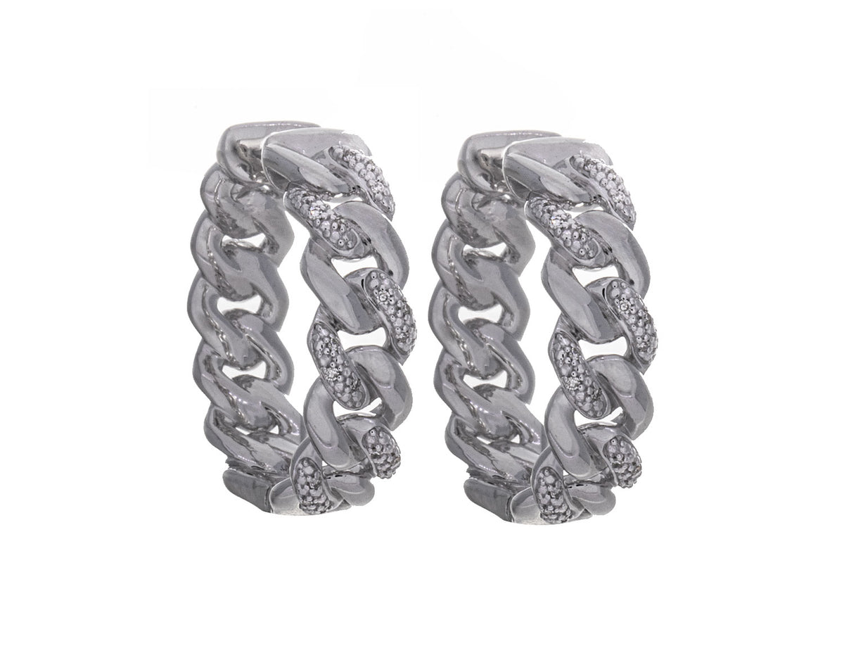 1/10ct. t.w. Diamond Cuban Link Hoop Earrings in Sterling Silver