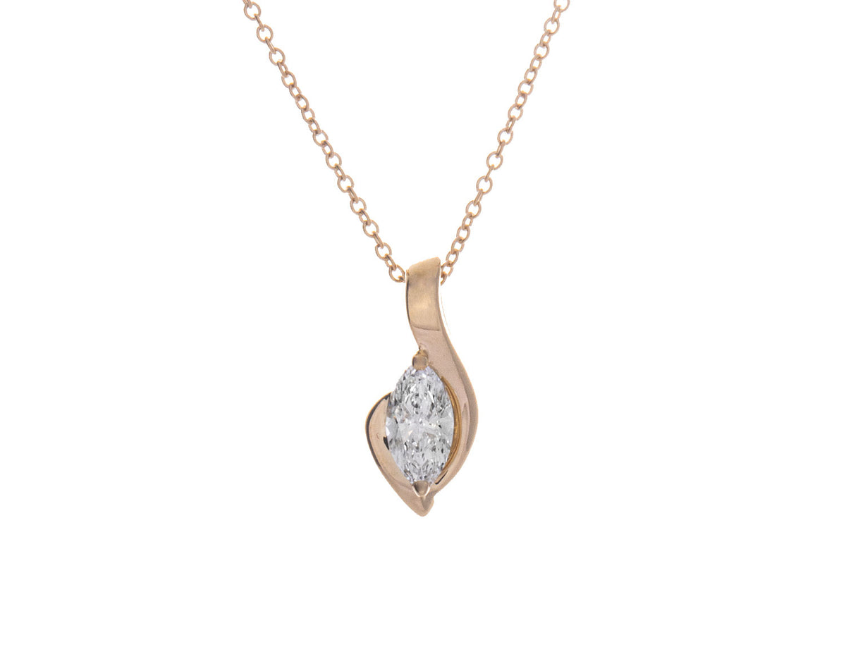 2/5ct. Marquise Cut Newborn Lab Created Diamond Solitaire Pendant in 14K Yellow Gold