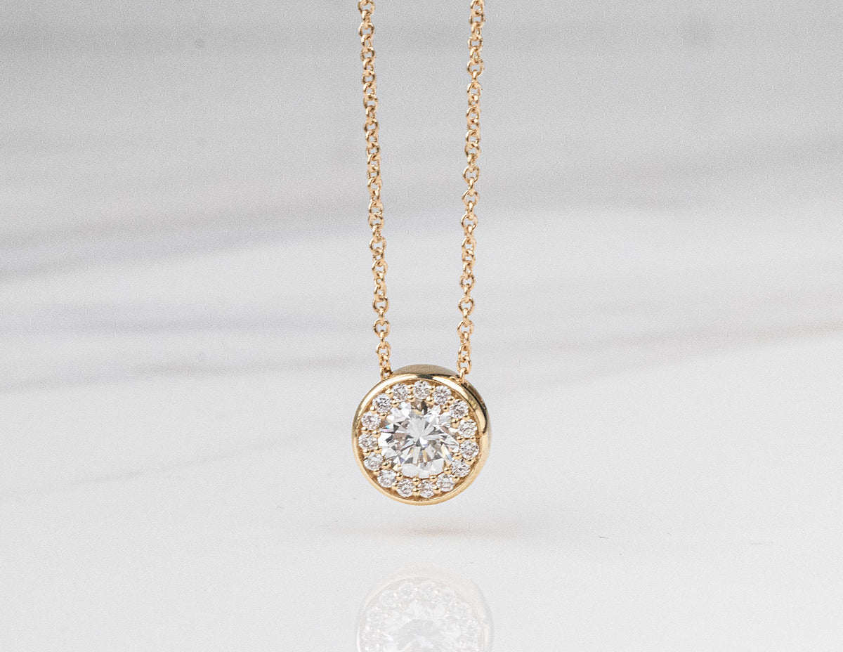 1/2ct. t.w. Newborn Lab Created Diamond Halo Pendant in 14K Yellow Gold