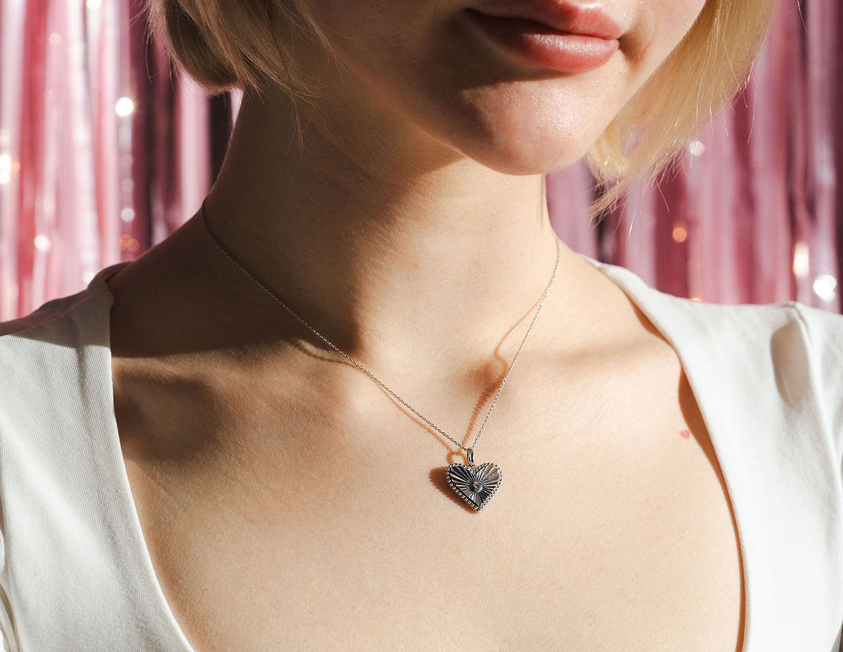 .04ct. Diamond Fluted Heart Pendant in Sterling Silver