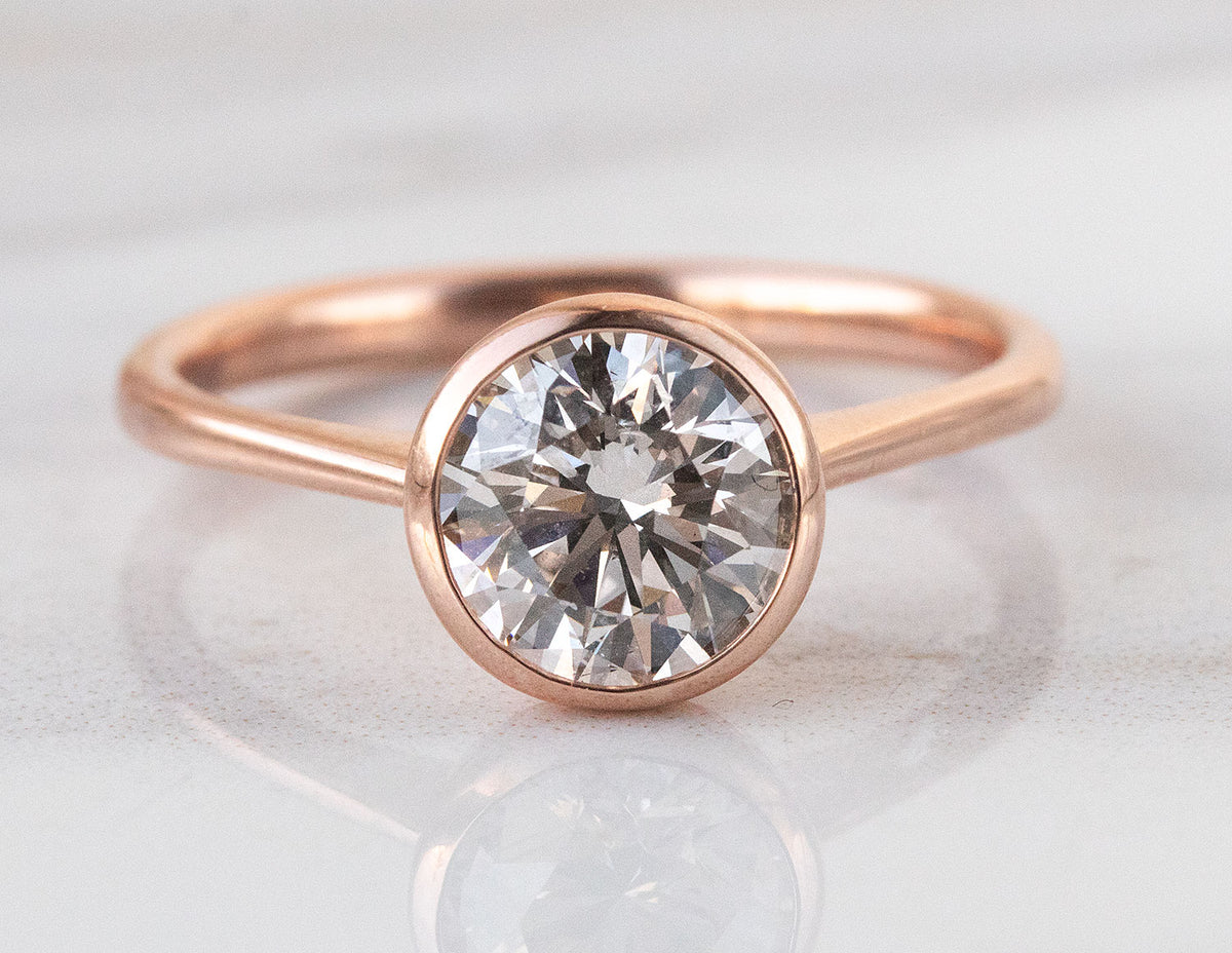 1.74ct. Round Cut Newborn Lab Created Bezel Solitaire Engagement Ring in 14K Rose Gold