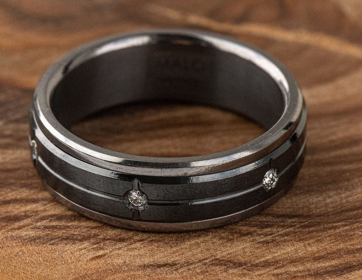 1/8ct. t.w. Diamond Men's Wedding Band in Grey Tantalum and Black Titanium