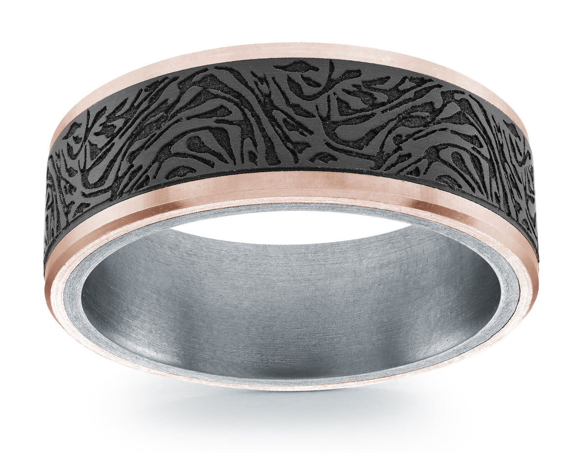8mm Comfort Fit Wedding Band in 14K Rose Gold and Tantalum