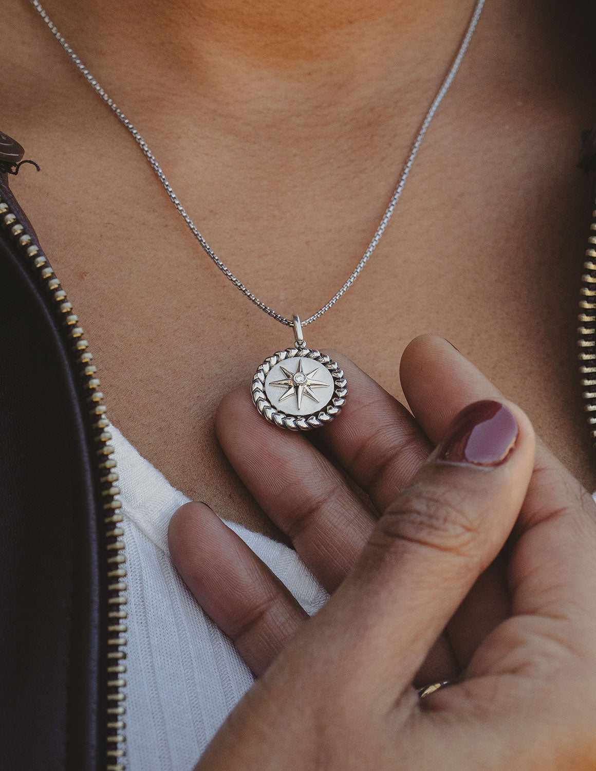 .02ct. Diamond Compass Pendant in Sterling Silver