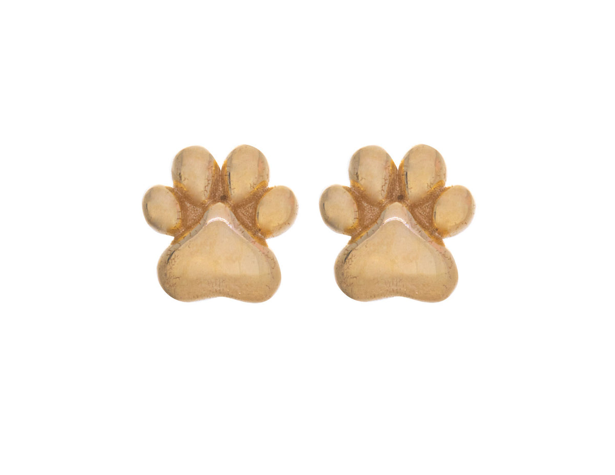 Dog Paw Stud Earrings in 14K Yellow Gold