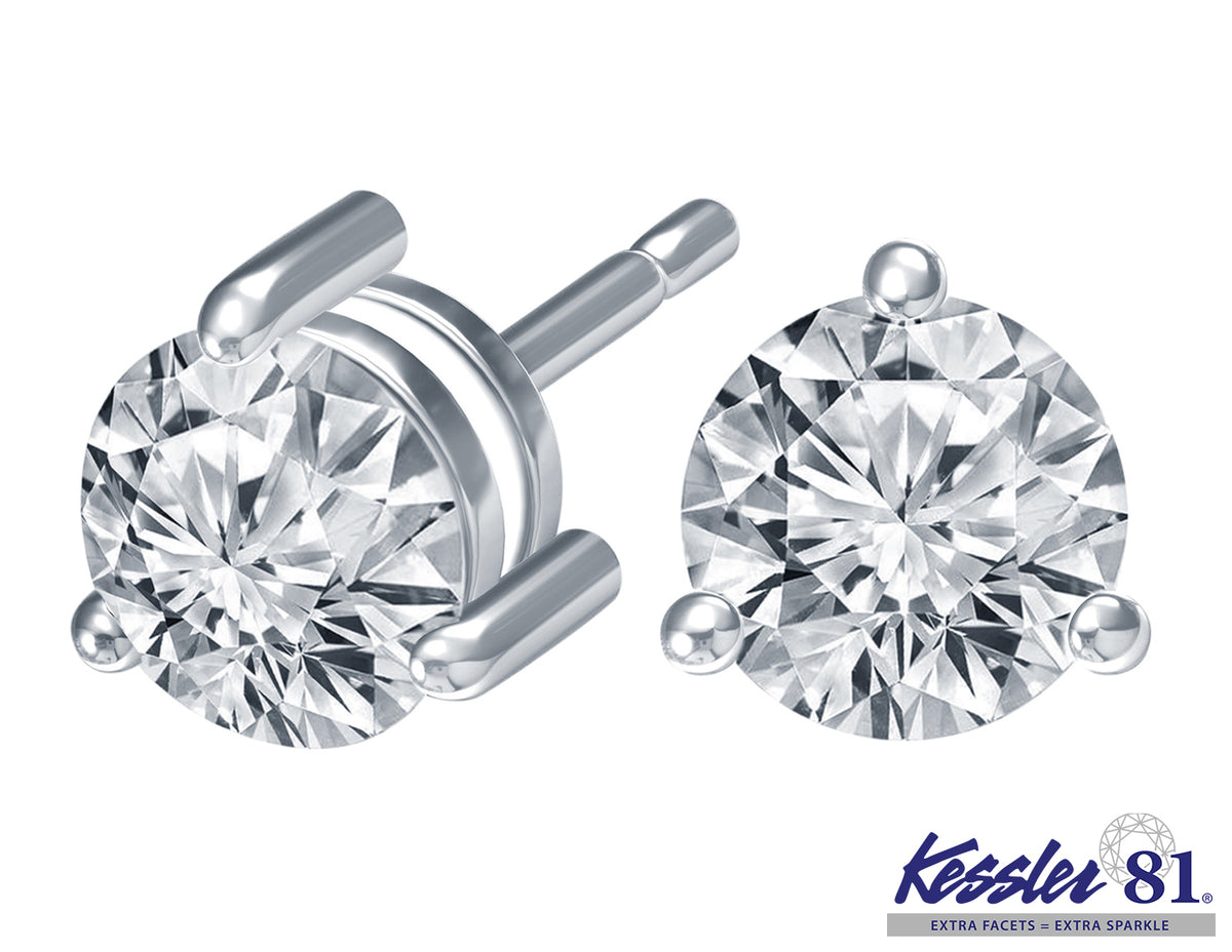 2 & 1/2ct. t.w. Kessler 81 Round Diamond Stud Earrings in 14K White Gold