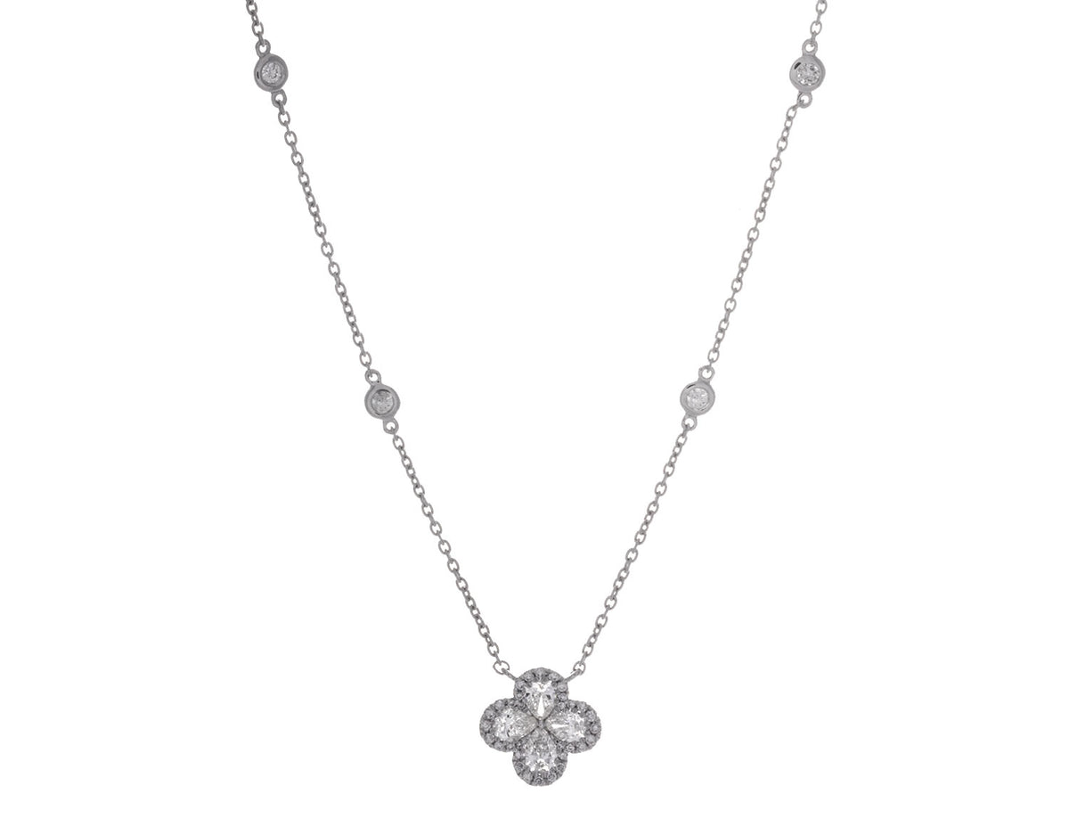 7/8ct. t.w. Diamond Clover Pendant with Diamond Station Necklace in 14K White Gold