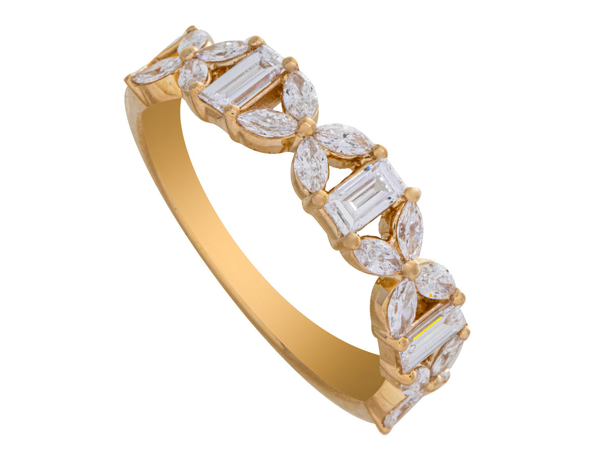 3/4ct. t.w. Emerald and Marquise Cut Newborn Lab Created Diamond Fashion Ring in 14K Yellow Gold