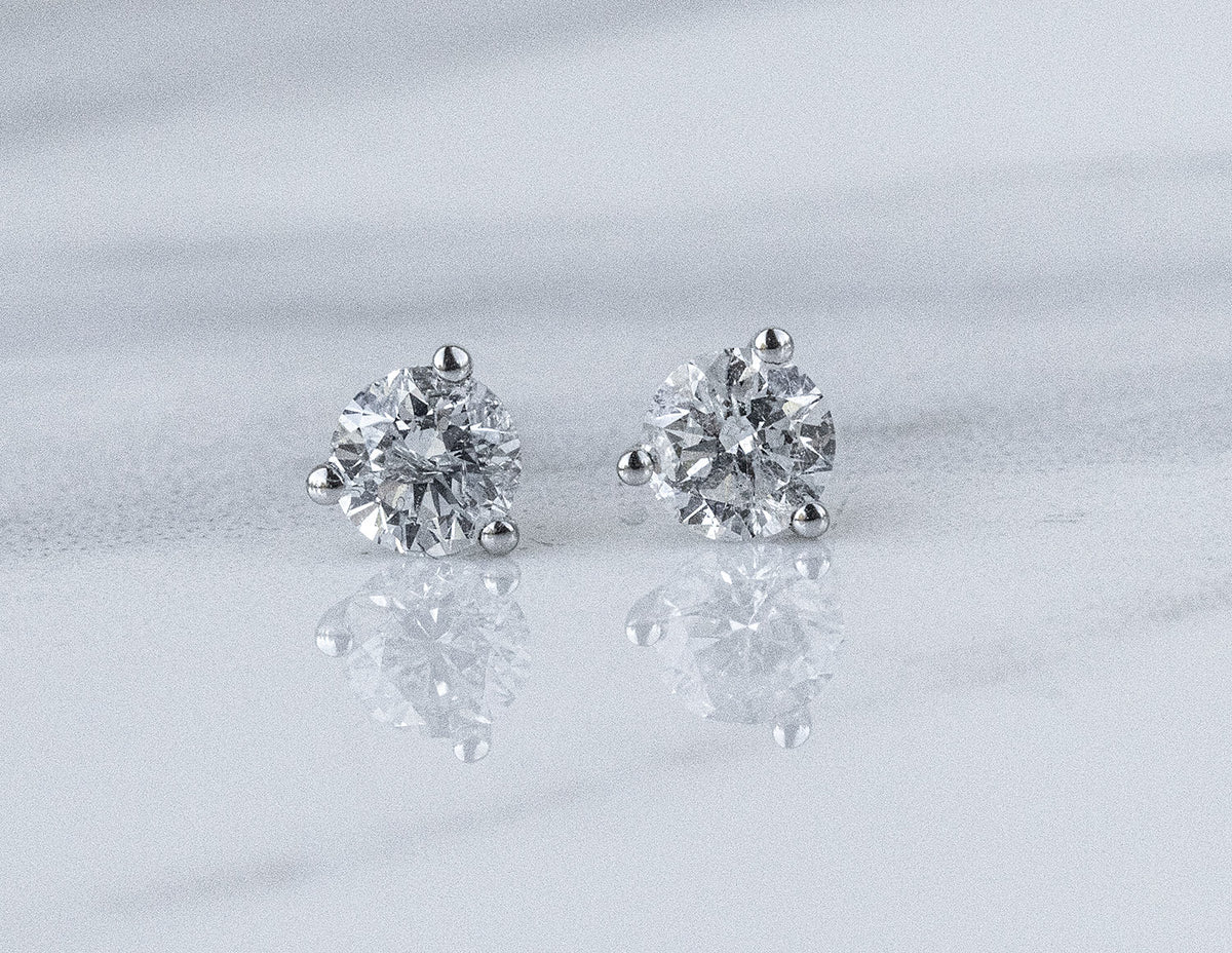 1ct. t.w. Martini 3-Prong Diamond Stud Earrings in 14K White Gold