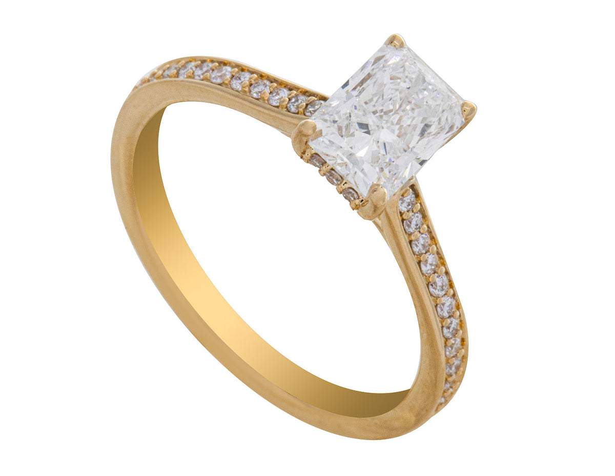 1 1/5ct. t.w. Radiant Cut Newborn Lab Created Diamond Engagement Ring in 14K Yellow Gold