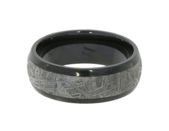 Black Zirconium Comfort Fit Wedding Band With Meteorite Inlay