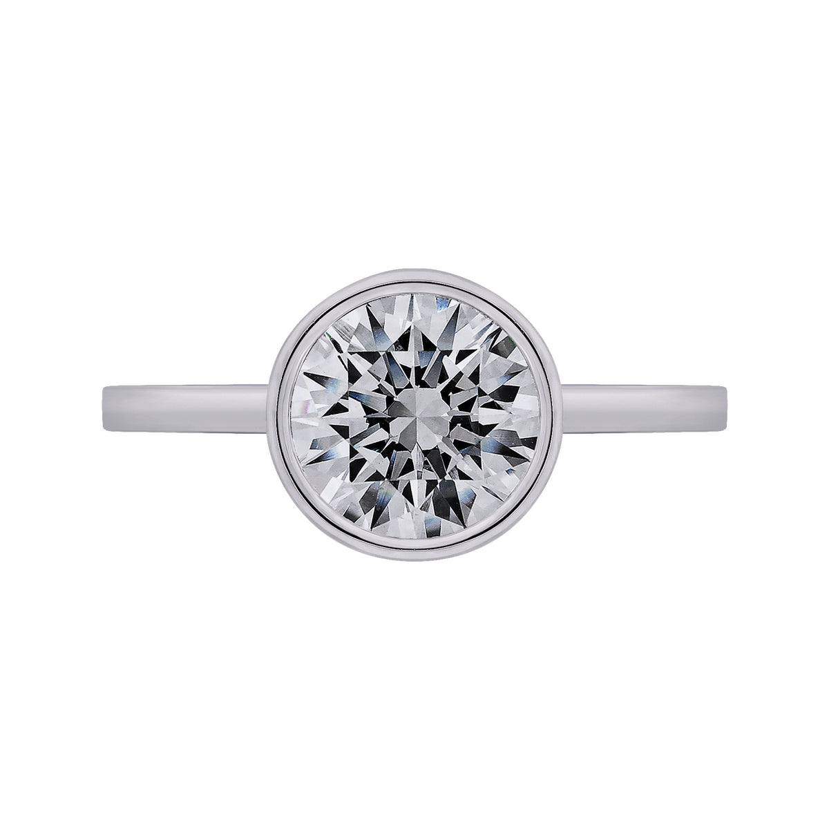Bezel Set Round Solitaire Engagement Ring in 14K White Gold