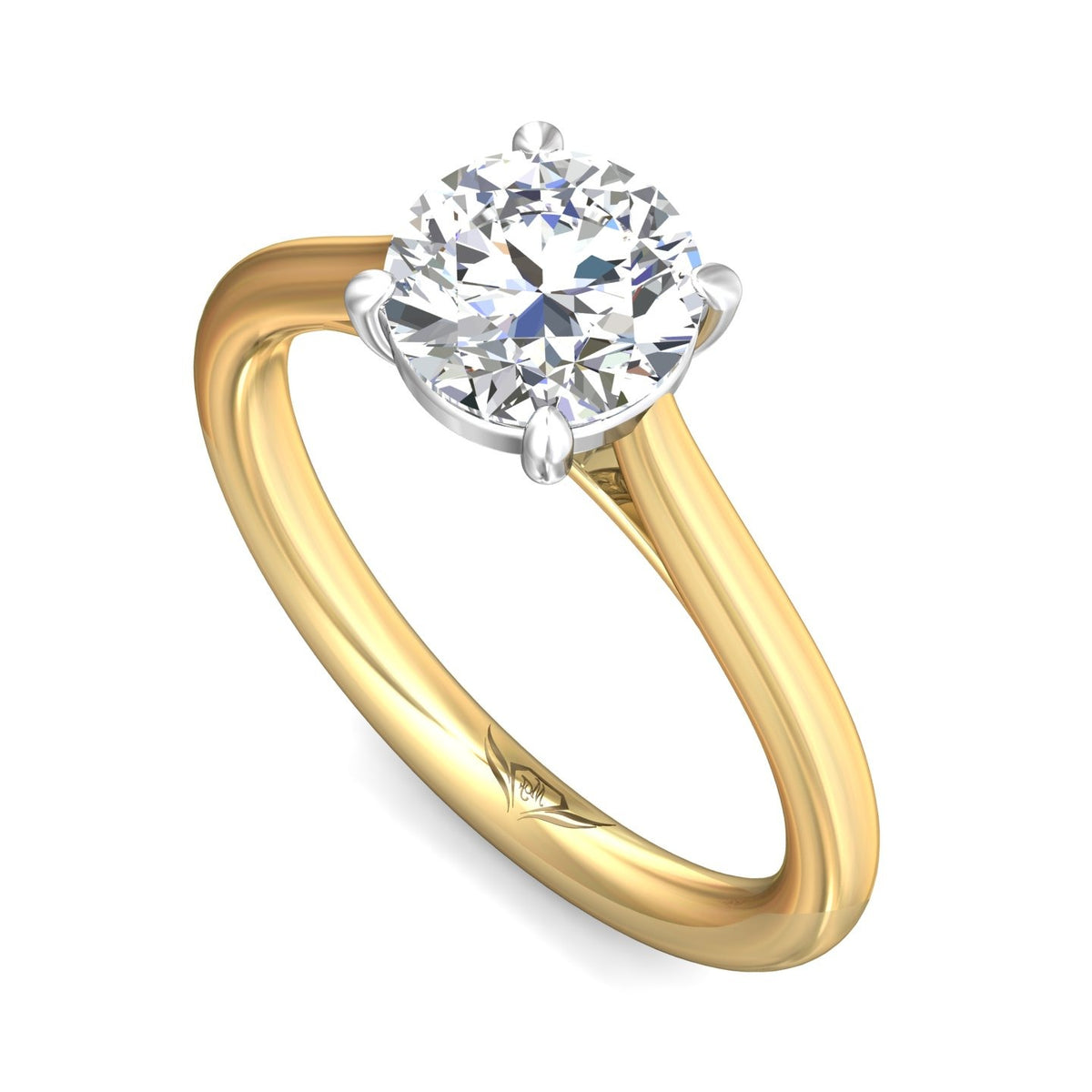 2mm Solitaire Engagement Ring in 14K Yellow and White Gold