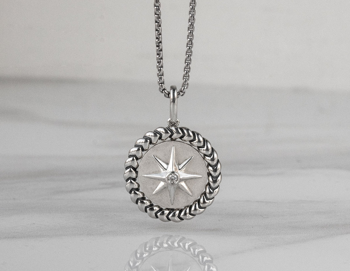 .02ct. Diamond Compass Pendant in Sterling Silver
