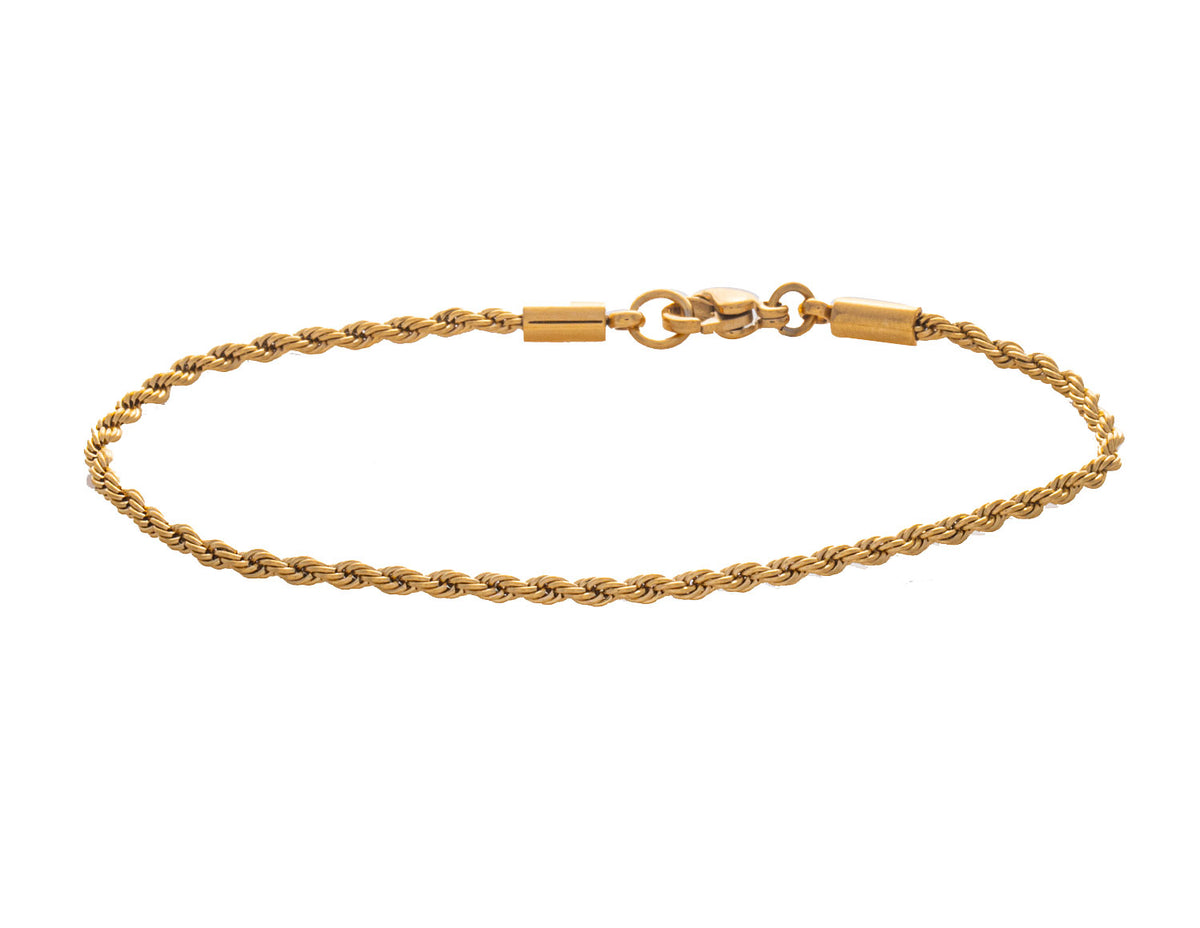 7" Gold Ion-Plated Stainless Steel Rope Chain Bracelet