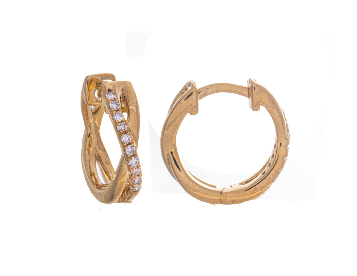 1/10ct. t.w. Diamond Crossover Hoop Huggies in 10K Yellow Gold