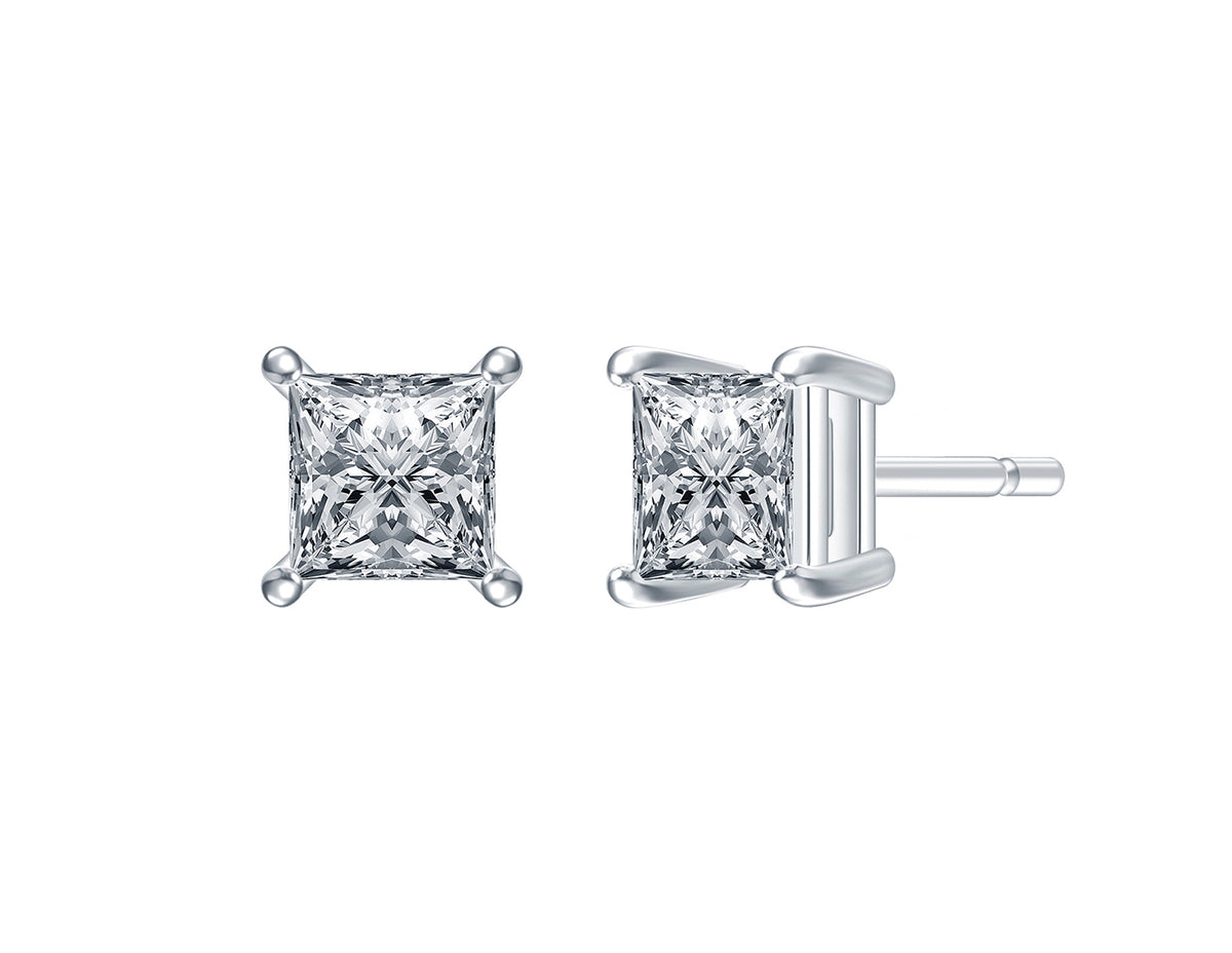 1ct. t.w. Princess Cut Diamond Stud Earrings in 14K White Gold