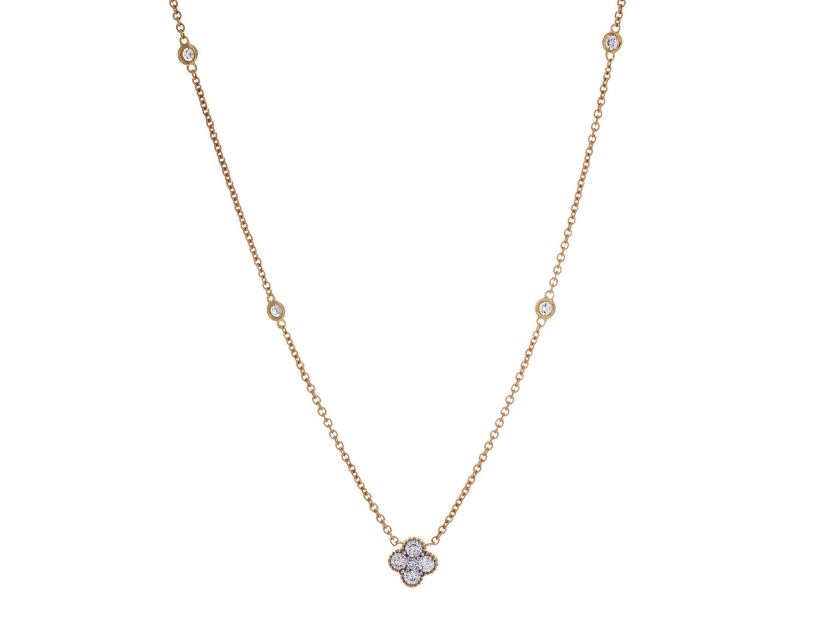 1/2ct. t.w. Diamond Clover Pendant with Diamond Station Necklace in 14K Yellow Gold