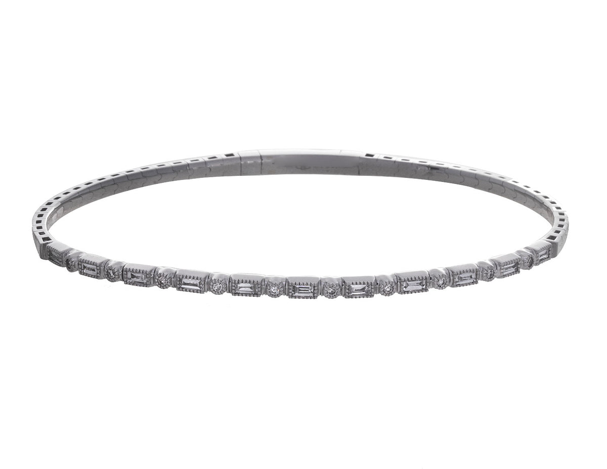 2/5ct. t.w. Round and Baguette Cut Diamond Bangle Bracelet in 14K White Gold