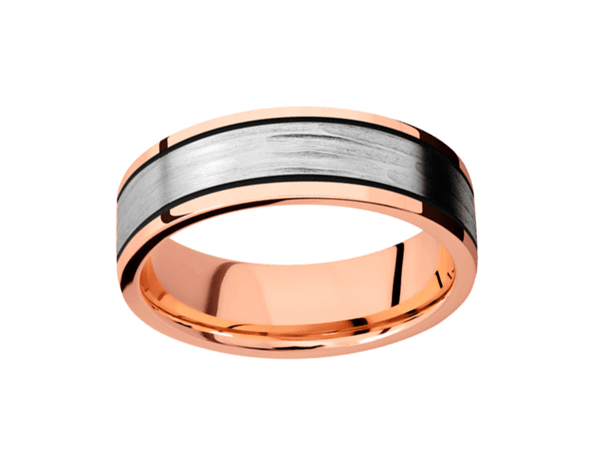 7mm Men's Wedding Ring in 14K White and Rose Gold