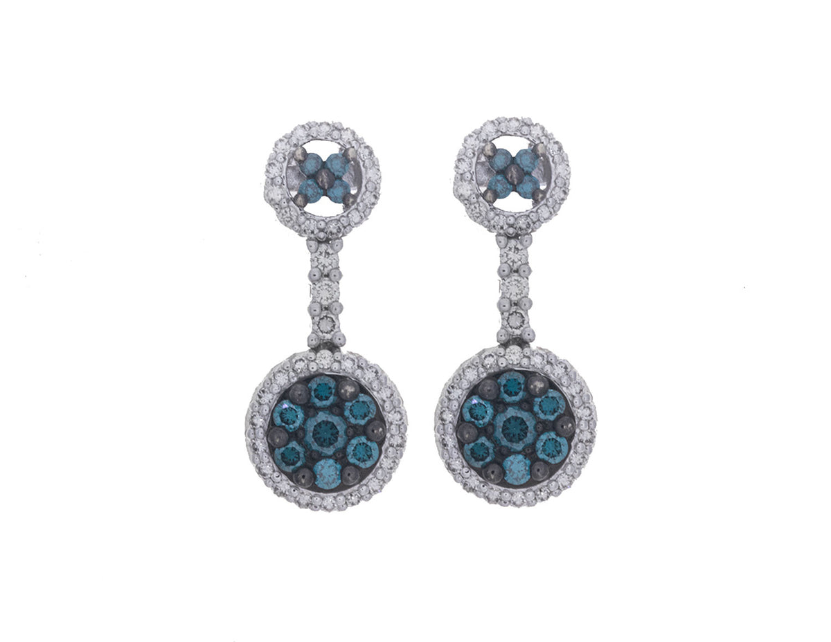 3/4ct. t.w. Blue and White Diamond Flower Stud Earrings in 14K White Gold