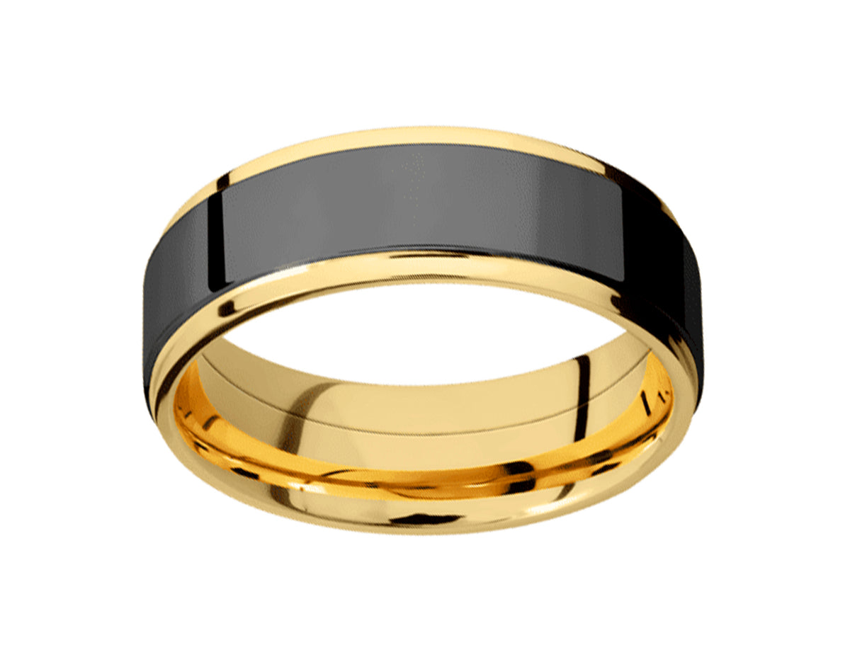8mm Men's Wedding Ring in 14K Yellow Gold and Black Zirconium