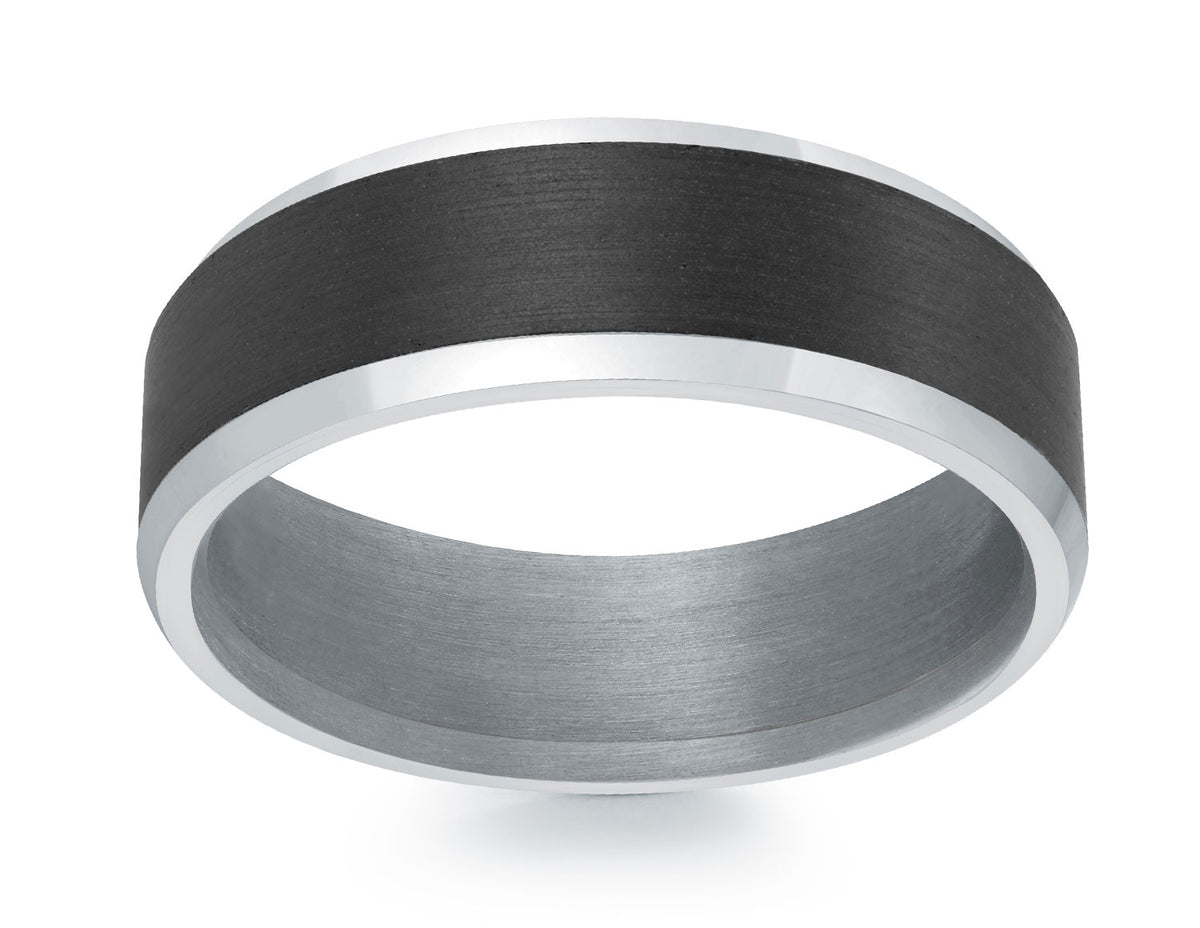 14K Yellow Gold/Carbon Fiber/Tantalum Comfort Fit Gents Wedding Ring