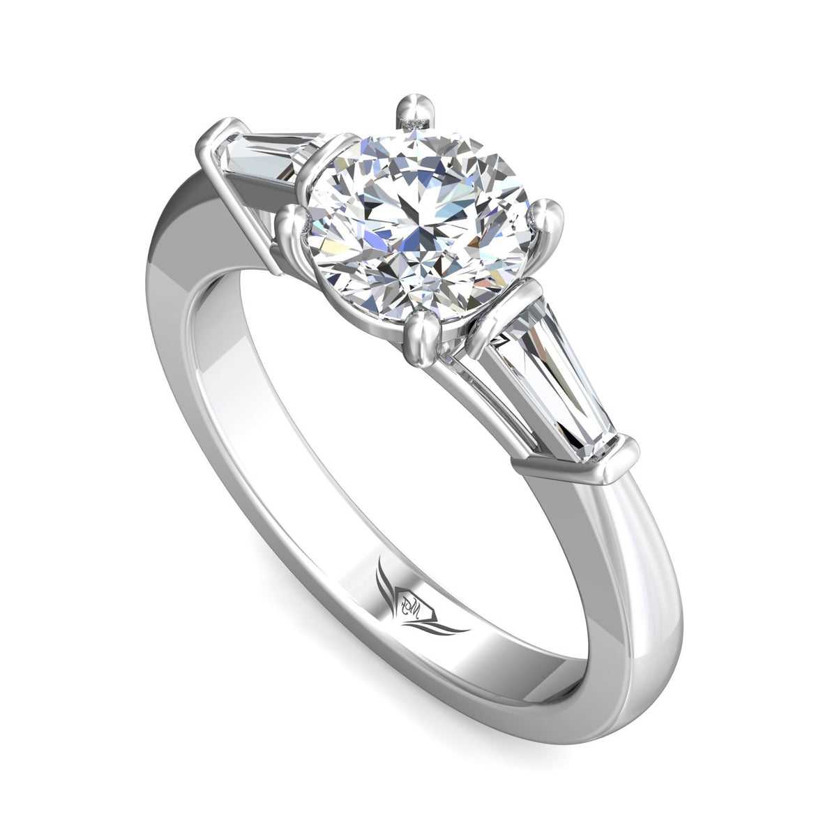 1/2ct. t.w. Round and Baguette Cut Diamond Engagement Ring in 14K White Gold