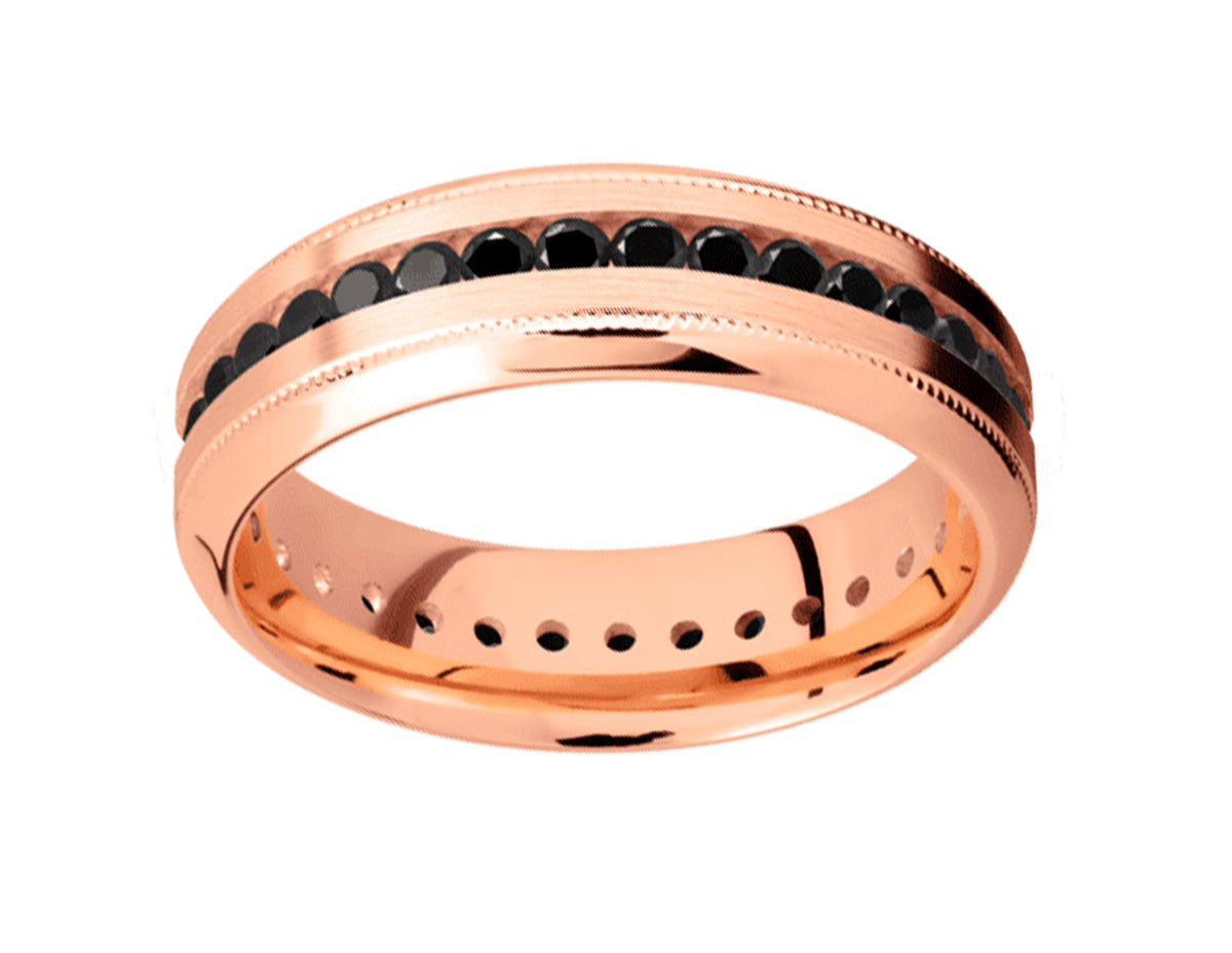 1ct. t.w. Irradiated Black Diamond Men's Wedding Ring in 14K Rose Gold