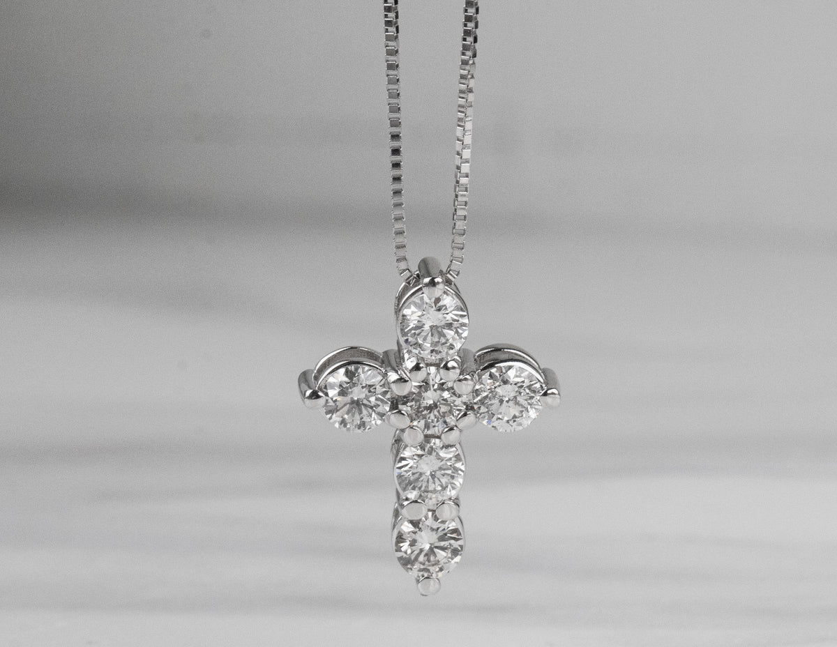 1 1/7ct. t.w. Diamond Cross Pendant in 14K White Gold