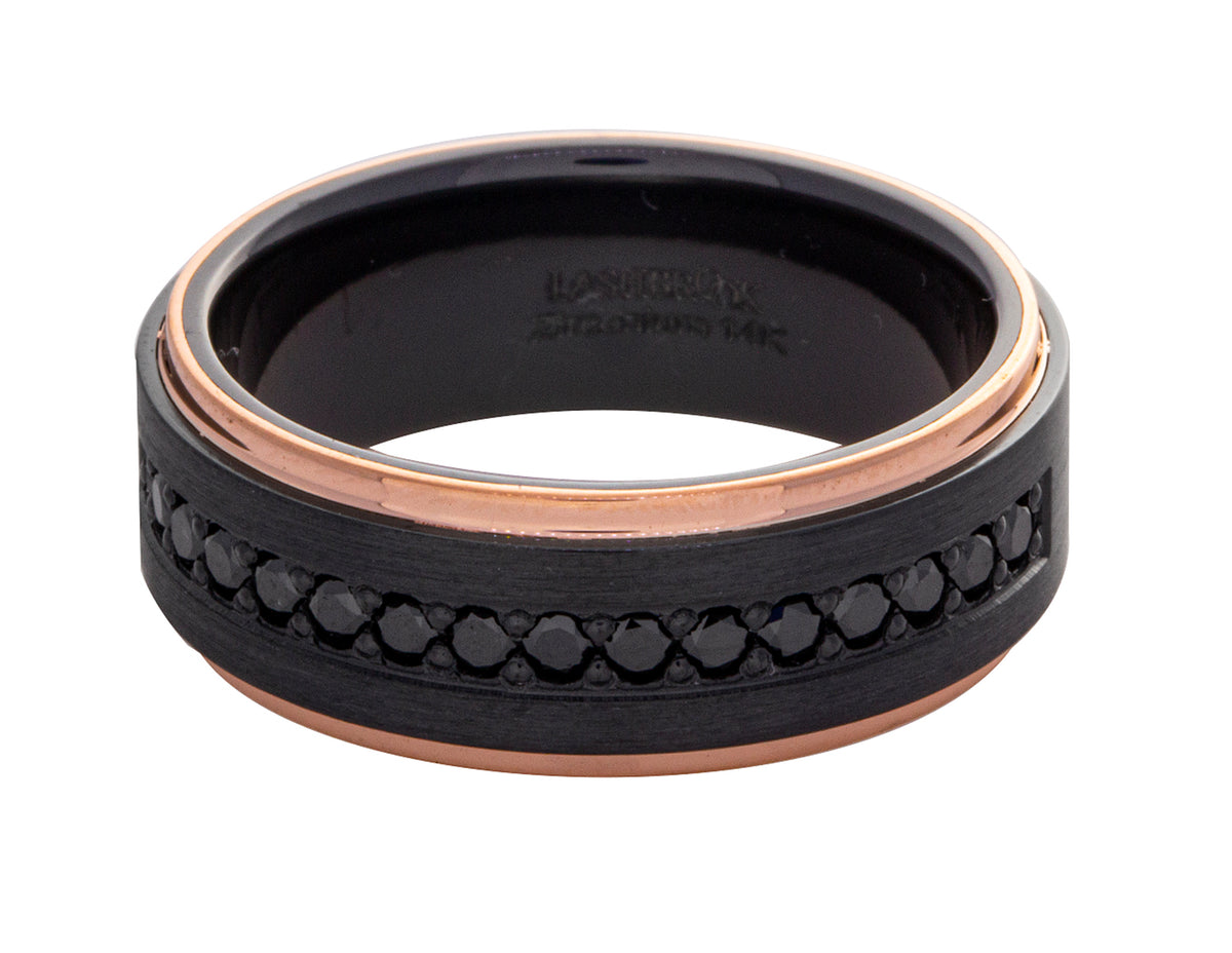 1/2ct. t.w. Treated Black Diamond Wedding Ring in Black Zirconium and 14K Rose Gold