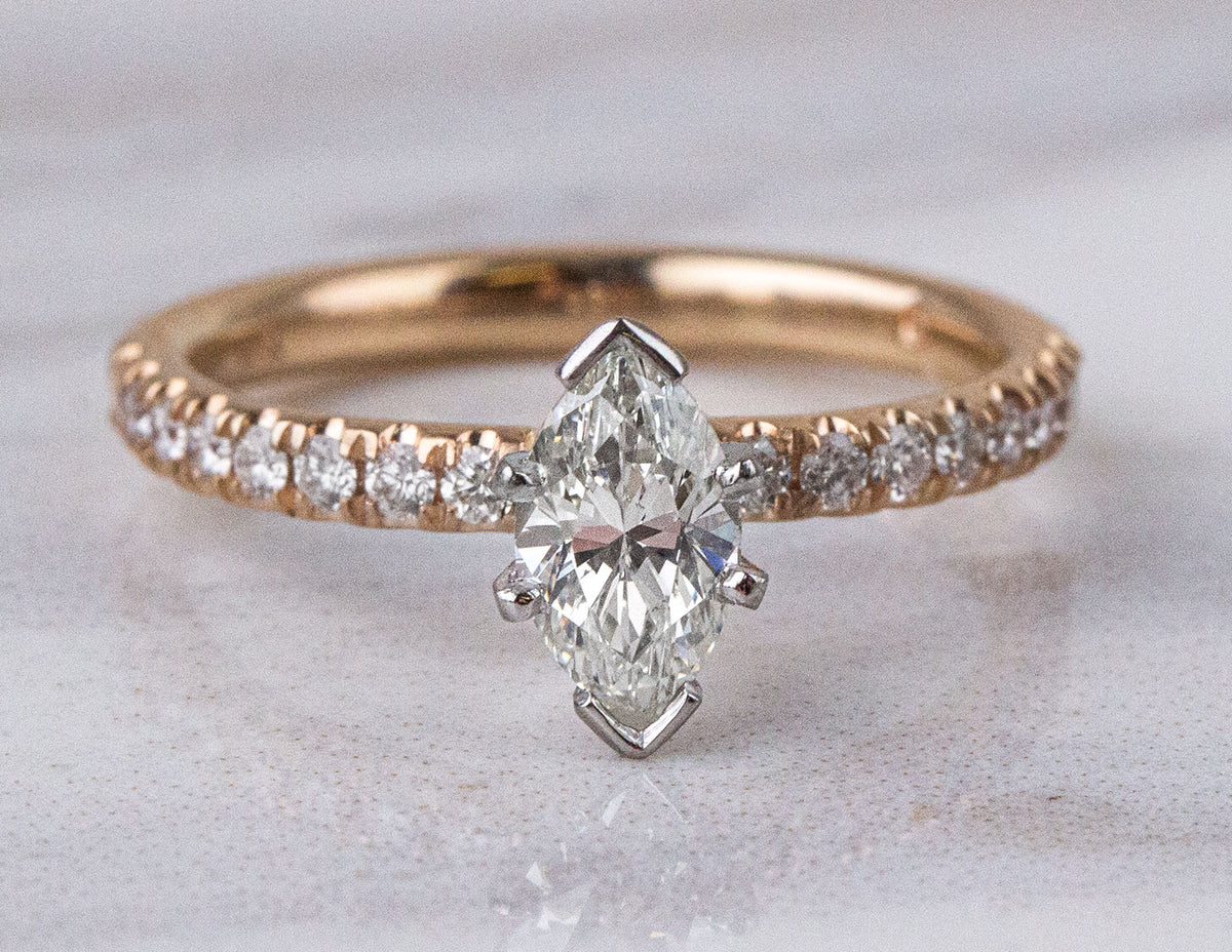 7/8ct. t.w. Marquise Cut Engagement Ring in 14K Yellow Gold