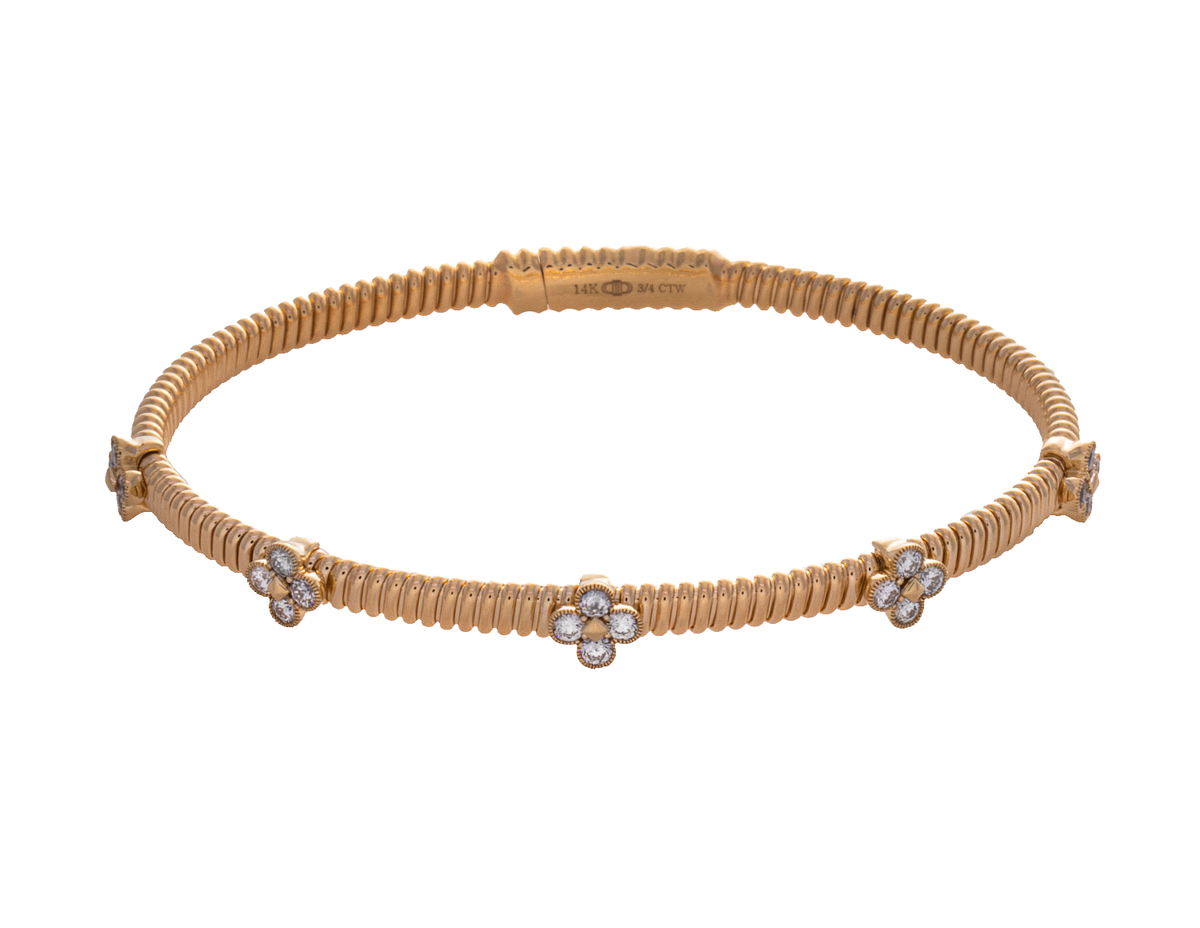 3/4ct. t.w. Diamond Clover Bangle Bracelet in 14K Yellow Gold
