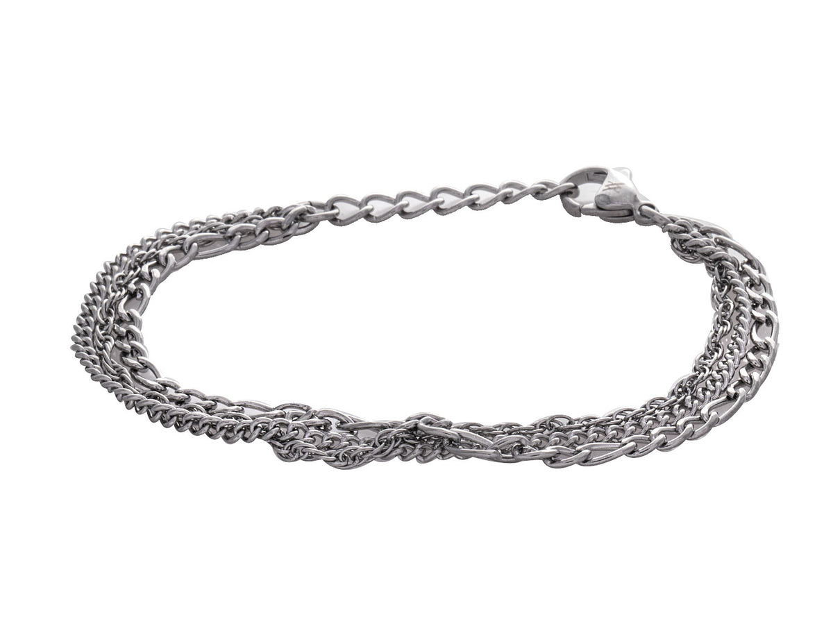 7" Stainless Steel 3-Row Chain Bracelet