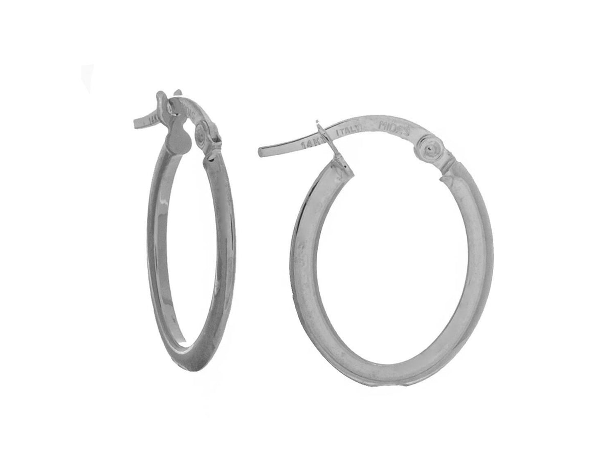 13x10mm Knife Edge Tube Oval Hoop Earrings in 14K White Gold