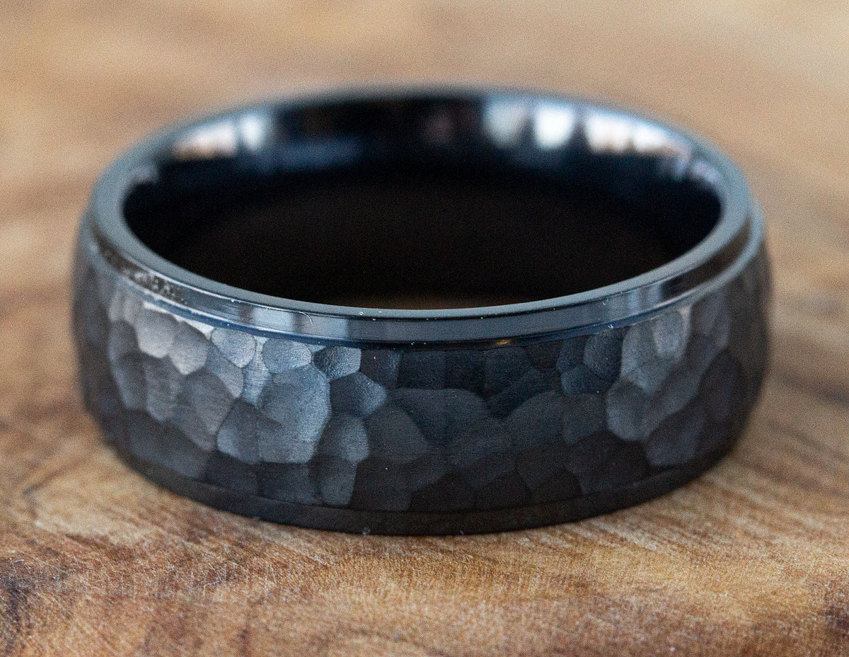 Black Zirconium Hammered Wedding Band
