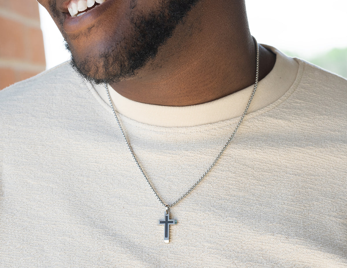 22" Black Ion-Plated Stainless Steel Matte Center Cross Pendant