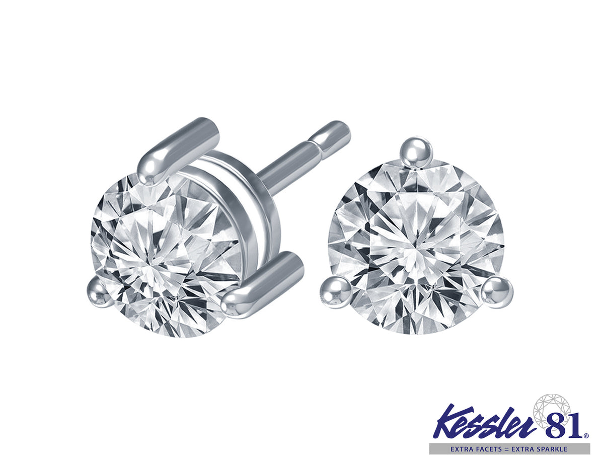 1/10ct. t.w. Kessler 81 Round Diamond Stud Earrings in 14K White Gold