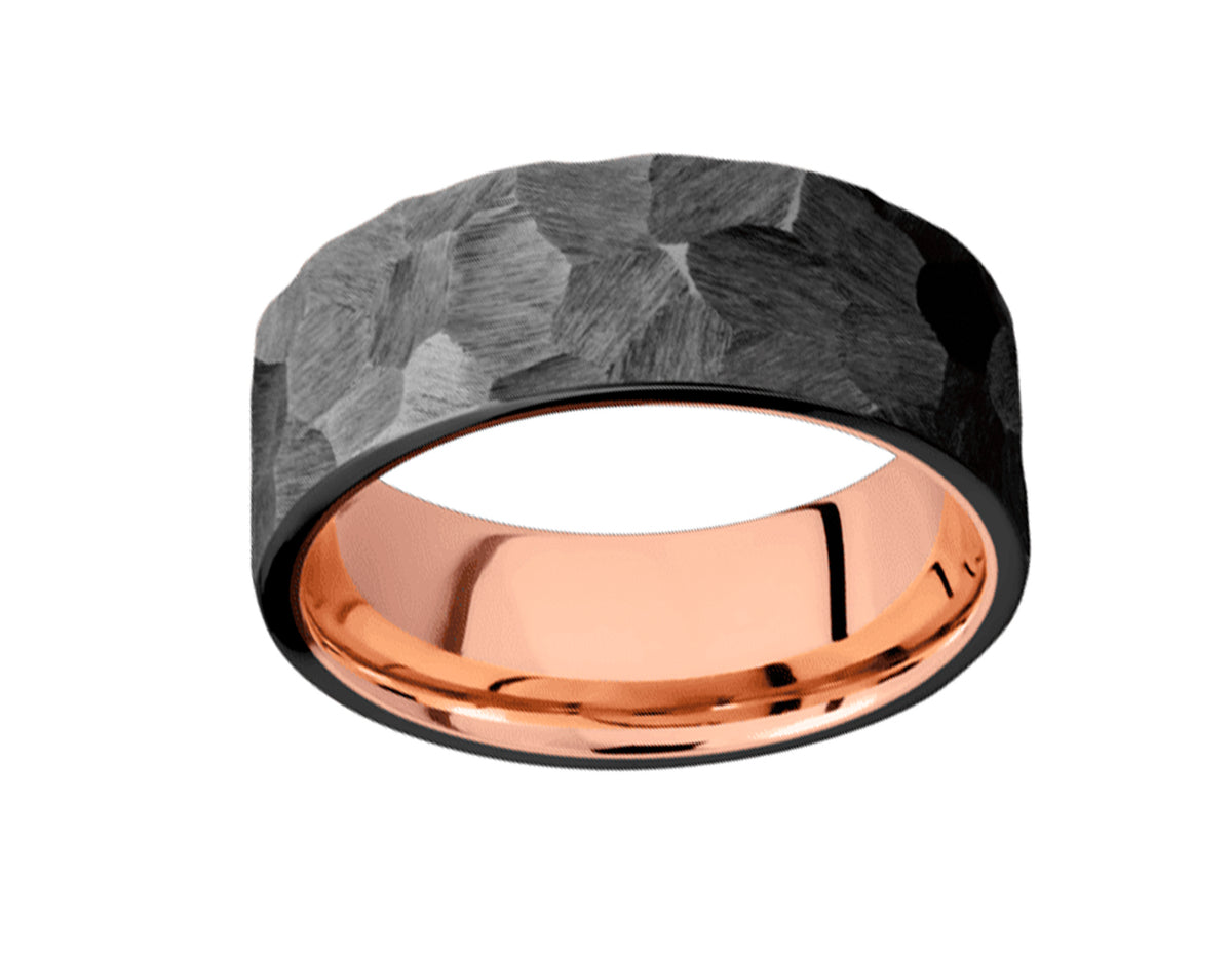 8mm Black Zirconium and 14K Rose Gold Men's Wedding Band