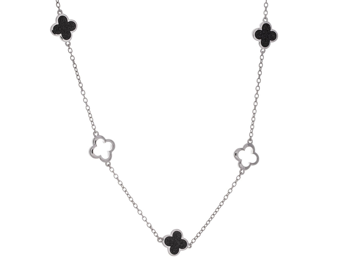 Crushed Black and White Diamond Reversible 5-Clover Pendant in Sterling Silver
