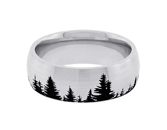 8mm Carved Pine Trees Men's Wedding Band in Cobalt Chrome