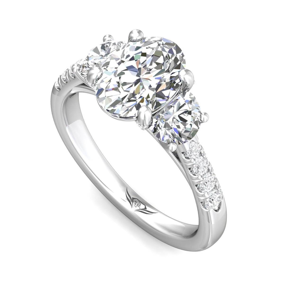 1 1/8ct. t.w. Half Moon & Round Diamond Engagement Ring in 14K White Gold