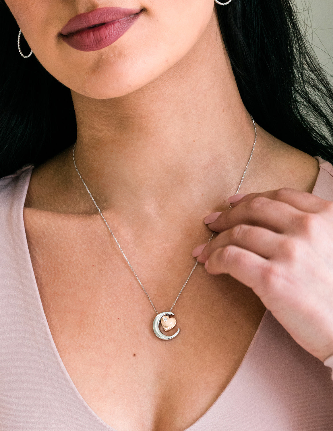 .05ct. t.w. Diamond 'Love U to the moon & back' Pendant in Sterling Silver & 10K Rose Gold