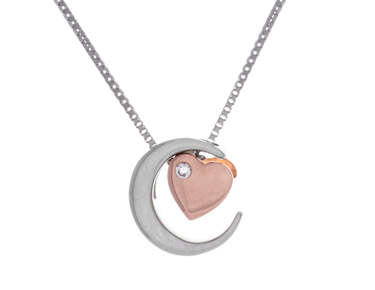 .05ct. t.w. Diamond 'Love U to the moon & back' Pendant in Sterling Silver & 10K Rose Gold