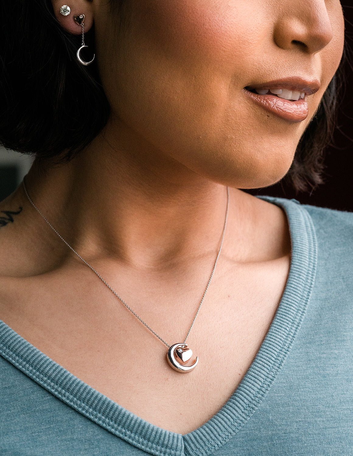 .05ct. t.w. Diamond 'Love U to the moon & back' Pendant in Sterling Silver & 10K Rose Gold