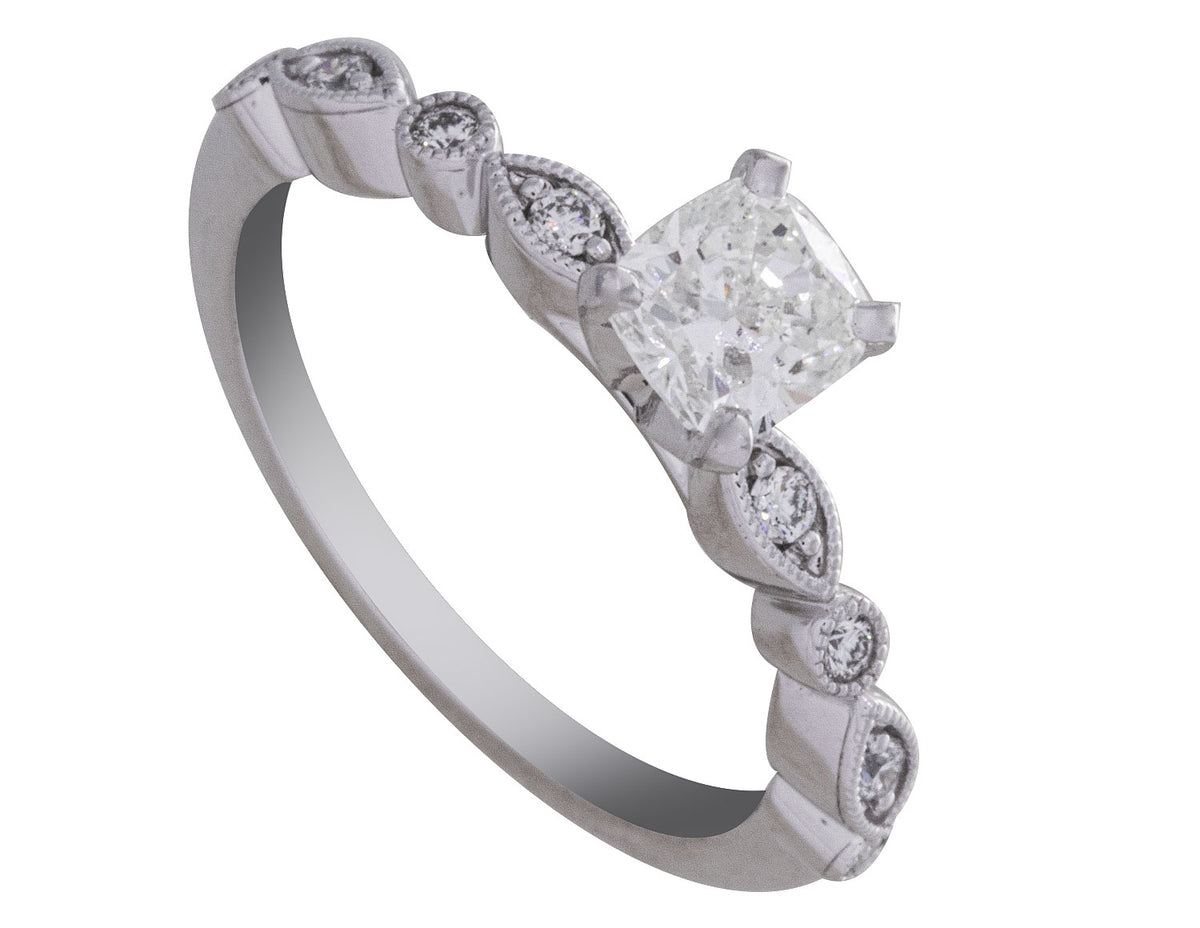 7/8ct. t.w. Cushion Cut Diamond Engagement Ring in 14K White Gold