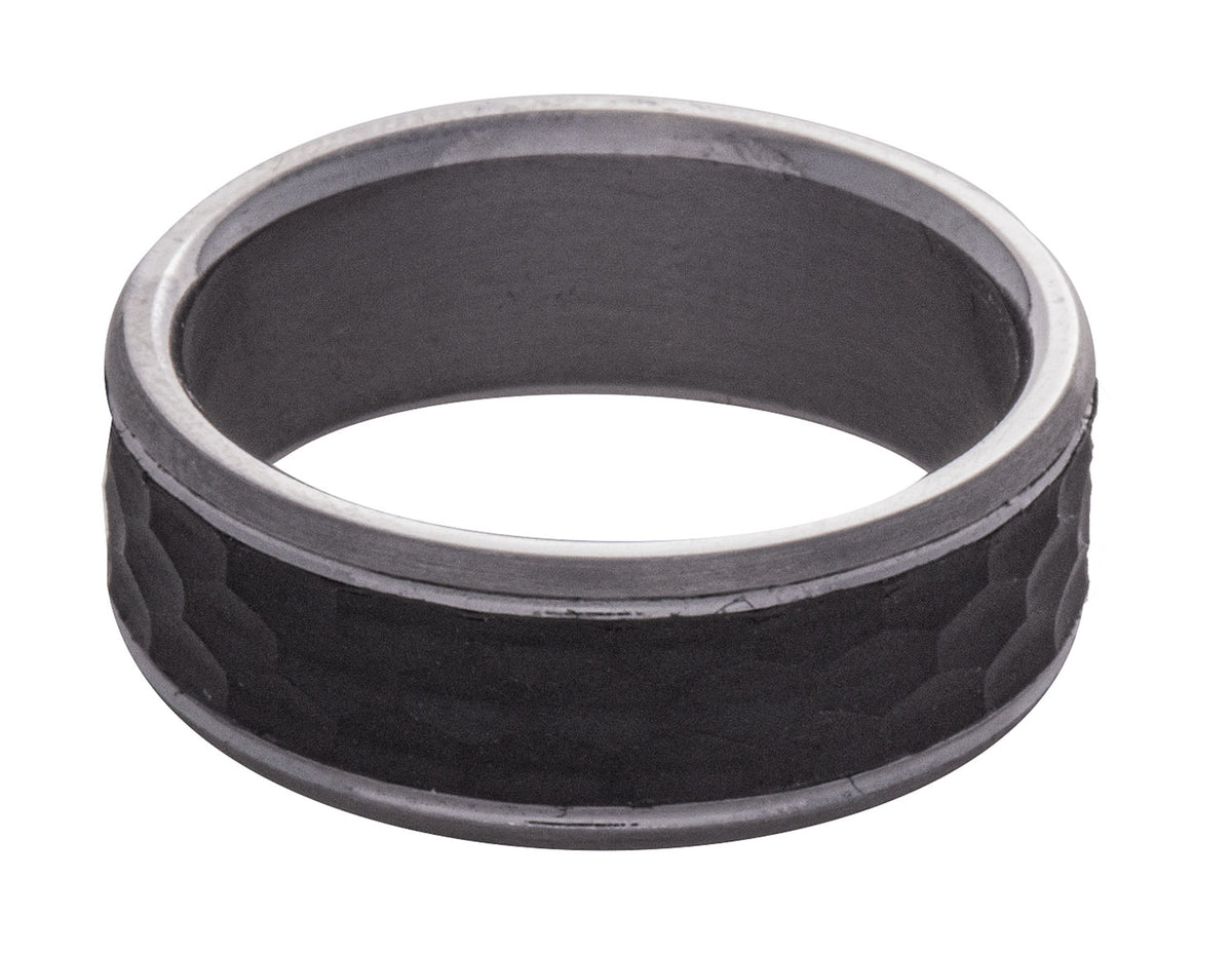 8mm Men's Wedding Band in Grey Tantalum and Black Carbon Fiber